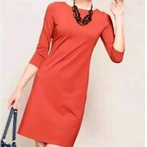 Garnet Hill Coral 3/4 Sleeve Shift Dress